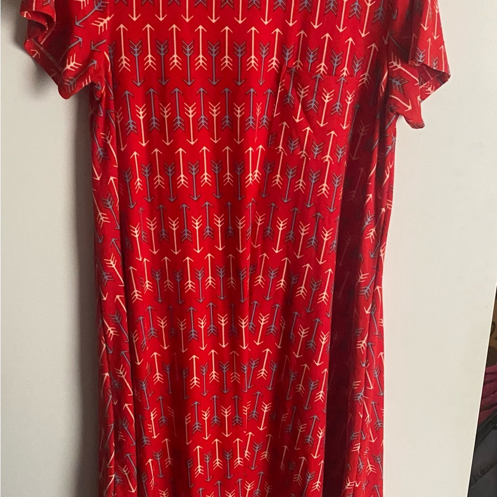 LuLaRoe Red Pleated A-Line Midi Dress
